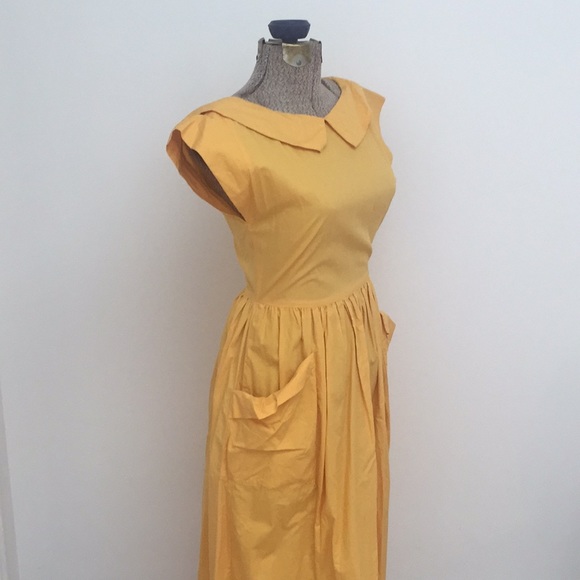 Mustard yellow collared dress w/ deep v back - Picture 5 of 8